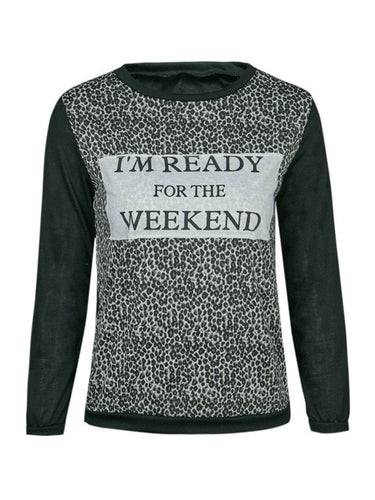 Patchwork Black O-Neck Casual Blouse Leopard Print Grey Fashion Blouses 2016 Letter Print Summer Autumn Ladies Tops And Blouses