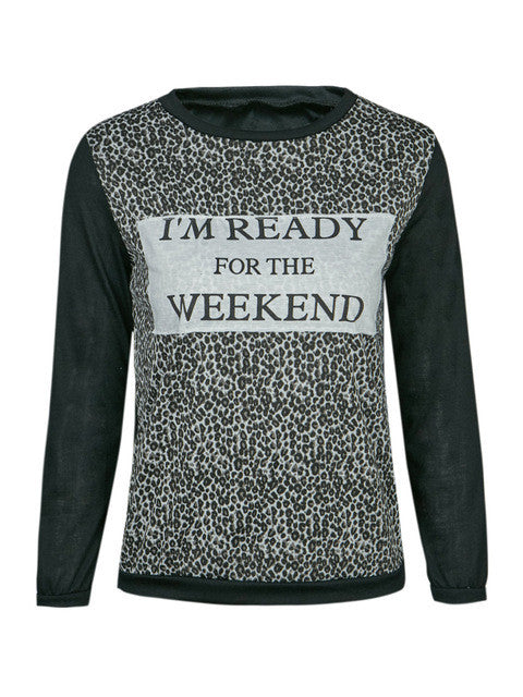 Patchwork Black O-Neck Casual Blouse Leopard Print Grey Fashion Blouses 2016 Letter Print Summer Autumn Ladies Tops And Blouses