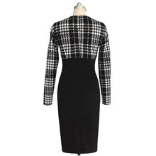 Patchwork Skinny Full Sleeve O-Neck Mid-Calf Button Women 2016 Autumn Work Dress Slim Two Fashion Black Dress Office