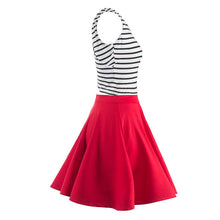 Patchwork Striped V Back A Line Dress Women Casual 2016 Summer Girl Sundress One Piece Wrap Back Hollow Pleated Dress