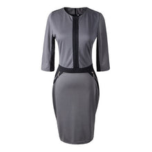 Patchwork Zipper Knee Length Dress Red Blue O-Neck Half Sleeve Sheath Office Bodycon Dress Summer Fashion 2016 Fall Autumn Dress