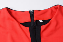 Patchwork Zipper Knee Length Dress Red Blue O-Neck Half Sleeve Sheath Office Bodycon Dress Summer Fashion 2016 Fall Autumn Dress
