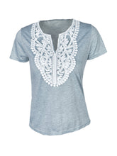 Pattern V Neck Embroidered Slim Short Sleeve Tee T Shirt Elegant Casual Shirt 2016 Fashion Women Top Fashion New Arrival