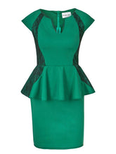 Peplum Cap Sleeve High Waist Patchwork Lace Bodycon Plus Size Dress Pencil Office Work Dress Green Business Casual Summer 2016