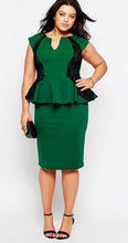 Peplum Cap Sleeve High Waist Patchwork Lace Bodycon Plus Size Dress Pencil Office Work Dress Green Business Casual Summer 2016