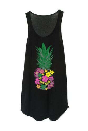 Pineapple Cartoon Print Long Tank Top Sleeveless Women Casual Summer Top Fashion 2016 Girl Workout Fitness Vest Top Femme Sexy