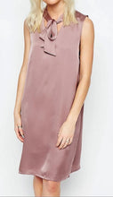 Pink Neon Rose Pussybow Dress Keyhole Elegant Pink Shift Dress With Bow Silk Front Sleeveless Summer Straight Casual Dress