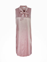 Pink Neon Rose Pussybow Dress Keyhole Elegant Pink Shift Dress With Bow Silk Front Sleeveless Summer Straight Casual Dress