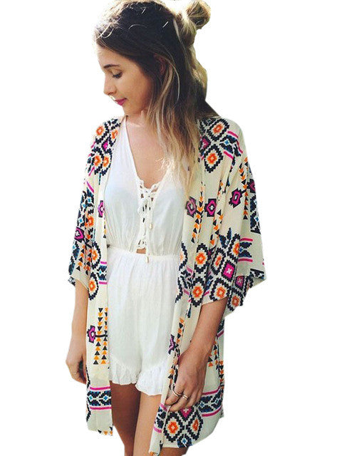 Plaid Print Geometric Kimono Long Sheer Womens Blouse Womens Blouses For Spring Summer Ladies High Quality Blouse 2016