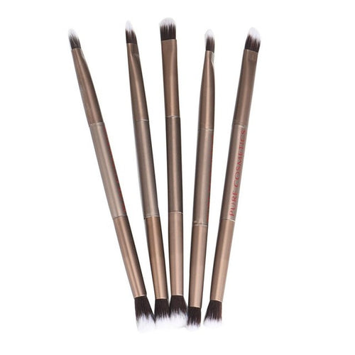 Plastic Artificial Wool Brush Light Coffee Color 5PCS Makeup Eye Powder Foundation Eyeshadow Blending Double-Ended Brush Pen
