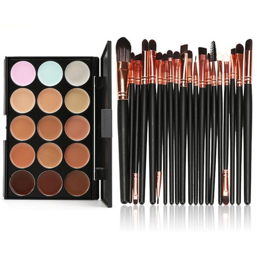Plastic Wooden Faux Hair 15 Colors Contour Face Cream Makeup Concealer Palette Professional + 20 Brush Anne