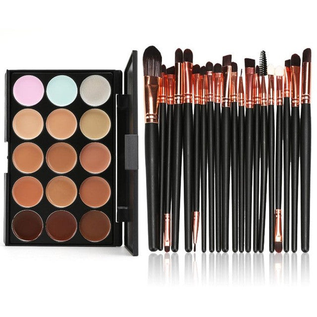 Plastic Wooden Faux Hair 15 Colors Contour Face Cream Makeup Concealer Palette Professional + 20 Brush Anne