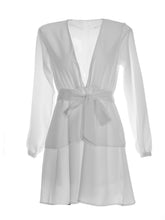 Plunge Deep V Neck Dress With Belt Bow Knot Ruffle Long Sleeve Short Boho Sexy Casual Pleated Dress Skater Dress Sheer Chiffon
