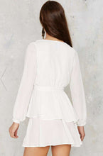 Plunge Deep V Neck Dress With Belt Bow Knot Ruffle Long Sleeve Short Boho Sexy Casual Pleated Dress Skater Dress Sheer Chiffon