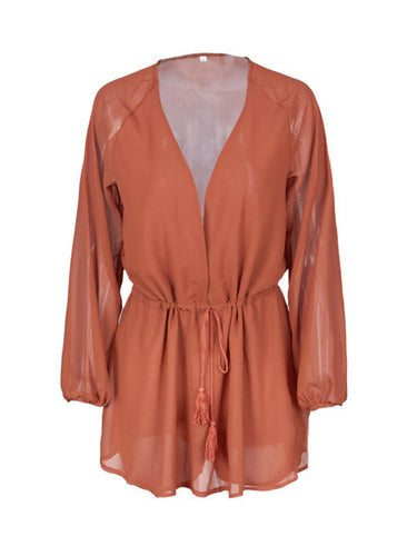 Plunge Deep V Neck Sexy Loose Mini Short Romper Sheer Women Summer Chiffon Jumpsuit Cool Girl Beach Playsuit Overall Wholesale