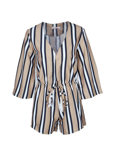 Plunge Deep V Neck Vertical Striped Loose Romper Short Women Summer Jumpsuit Sexy 2017 Fashion Beach Ladies Playsuit Overall
