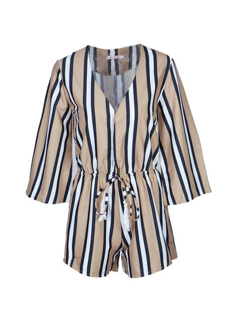 Plunge Deep V Neck Vertical Striped Loose Romper Short Women Summer Jumpsuit Sexy 2017 Fashion Beach Ladies Playsuit Overall