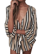 Plunge Deep V Neck Vertical Striped Loose Romper Short Women Summer Jumpsuit Sexy 2017 Fashion Beach Ladies Playsuit Overall