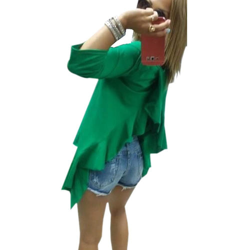 Plus Size Back Split Ruffles Blouse Retro Autumn Fashion Elegant Causal Shirt Women Blouses Tops White Green Blusas 2015