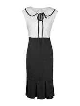 Plus Size Cocktail Xxl 3Xl Mermaid Bodycon Office Casual Work Black And White Patchwork Wiggle Dress Peter Pan Collar High Waist