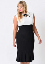 Plus Size Cocktail Xxl 3Xl Mermaid Bodycon Office Casual Work Black And White Patchwork Wiggle Dress Peter Pan Collar High Waist