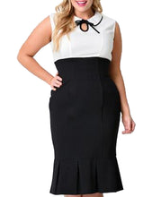 Plus Size Cocktail Xxl 3Xl Mermaid Bodycon Office Casual Work Black And White Patchwork Wiggle Dress Peter Pan Collar High Waist