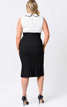Plus Size Cocktail Xxl 3Xl Mermaid Bodycon Office Casual Work Black And White Patchwork Wiggle Dress Peter Pan Collar High Waist