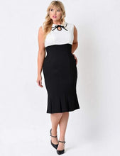 Plus Size Cocktail Xxl 3Xl Mermaid Bodycon Office Casual Work Black And White Patchwork Wiggle Dress Peter Pan Collar High Waist