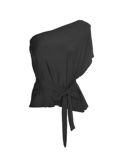 Plus Size Peplum Top Batwing Shirt Ruffled Blouses One Sloping Shoulder Cotton Women Blouses Elegant Fashion Top