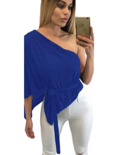 Plus Size Peplum Top Batwing Shirt Ruffled Blouses One Sloping Shoulder Cotton Women Blouses Elegant Fashion Top