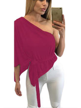Plus Size Peplum Top Batwing Shirt Ruffled Blouses One Sloping Shoulder Cotton Women Blouses Elegant Fashion Top