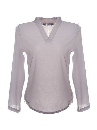 Plus Size V Neck Top Loose Chiffon Casuall Blouse Grey Orange High Low Shirt Tunic Vintage Casual Shirt Women Office Blouse 2016