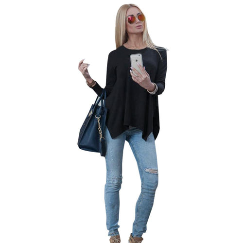 Plus Size Women Blouses Causal Long Sleeve Shirt Women Tops Grey Blouse 2015 Autumn Fashion Black Loose Top