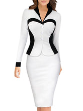 Plus Size Women One Piece Outfits Long Sleeve V Neck Knee Length Business Dress White Striped Elegant Office Formal Work Suit
