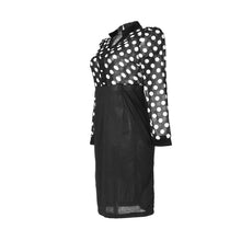 Plus Size XXL Dot Sweets Bodycon Pencil Elegant Dress Wear to Work 2015 Chiffon Women Dress Long Sleeve Black Autumn Dress