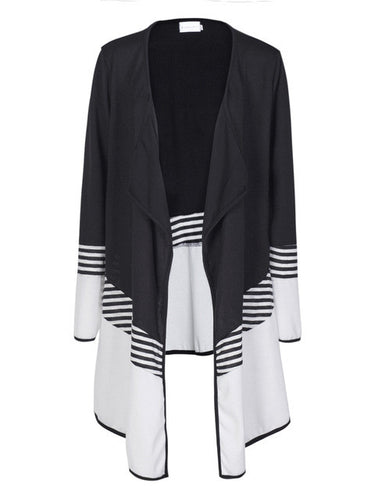 Plus Size XXL Long Knitted Cardigans Colorblock Irregular Hem Top Kimono Patchwork Cardigans Striped Loose Fall