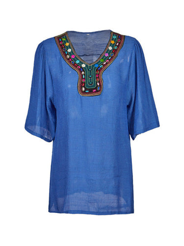 Plus Sizes L~3XL Colorful Bead Ethnic Embroidery African Blouse Sheer Long Shirts Women 2017 Women Loose Oversized Big Size
