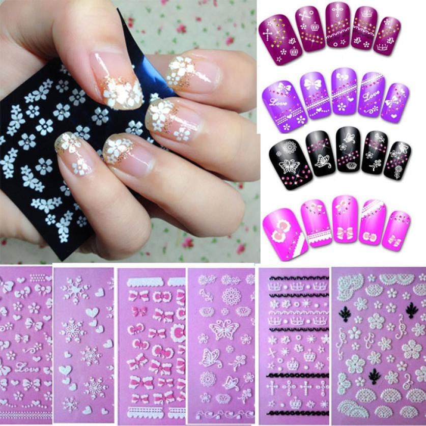 Pratical 6x Design Flower Bow Lace Butterfly Snow Nail Art 3D Sticker Nail Salon Anne