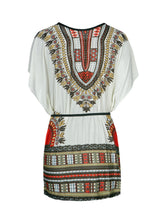 Print Dress O-Neck Short SleeveTribal White Blue Womens Casual African Dashiki Blouse Womens Tops And Fashion Blouses For 2016