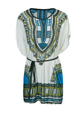 Print Dress O-Neck Short SleeveTribal White Blue Womens Casual African Dashiki Blouse Womens Tops And Fashion Blouses For 2016