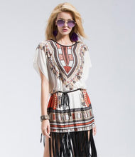 Print Dress O-Neck Short SleeveTribal White Blue Womens Casual African Dashiki Blouse Womens Tops And Fashion Blouses For 2016