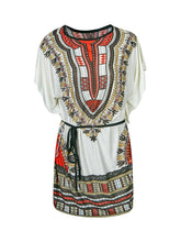 Print Dress O-Neck Short SleeveTribal White Blue Womens Casual African Dashiki Blouse Womens Tops And Fashion Blouses For 2016