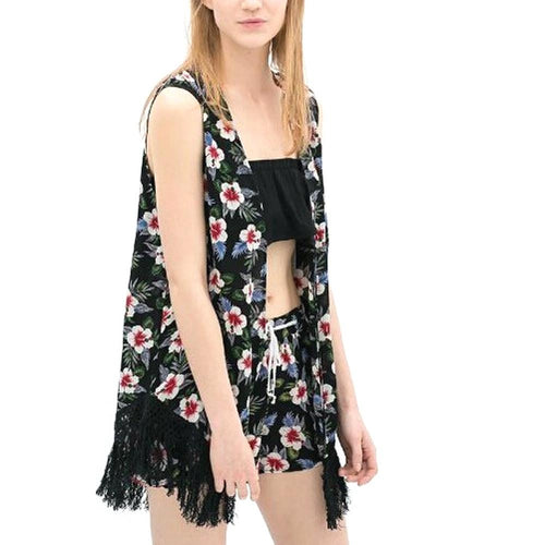 Print Fringe Kimono Women Blouses Women Tops Blouses Black Blouse Camisas Femininas Casual 2015 Blouse Summer Style Blusas