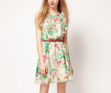 Print Women'S Chiffon Dress With Belt Casual Dress European Style Brief Vestidos Femininos 2014 Vestido De Festa