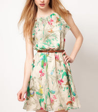 Print Women'S Chiffon Dress With Belt Casual Dress European Style Brief Vestidos Femininos 2014 Vestido De Festa