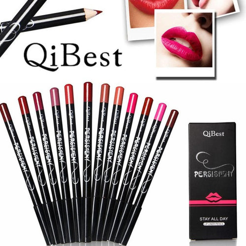 QiBest Brand 12pcs/Set Waterproof Lip Liner Pencil Long Lasting Lipliner Makeup Tools good gift for you and your friends Anne