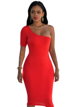 Red Black One Shoulder Bodycon Dress Party Evening Sexy Womens Knee-Length Summer Dresses 2016 Lady Dresses
