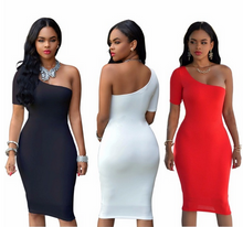 Red Black One Shoulder Bodycon Dress Party Evening Sexy Womens Knee-Length Summer Dresses 2016 Lady Dresses