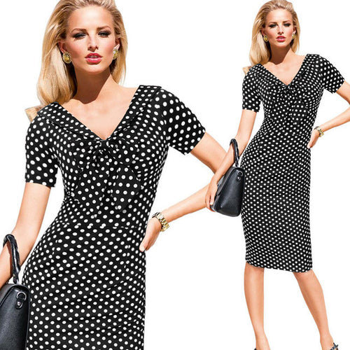 Red Dot Long Dresses Vintage Summer Dress Plus Size Women Bodycon Dress Vestido Longo Robe Ropa Mujer Work Wear Vestidos