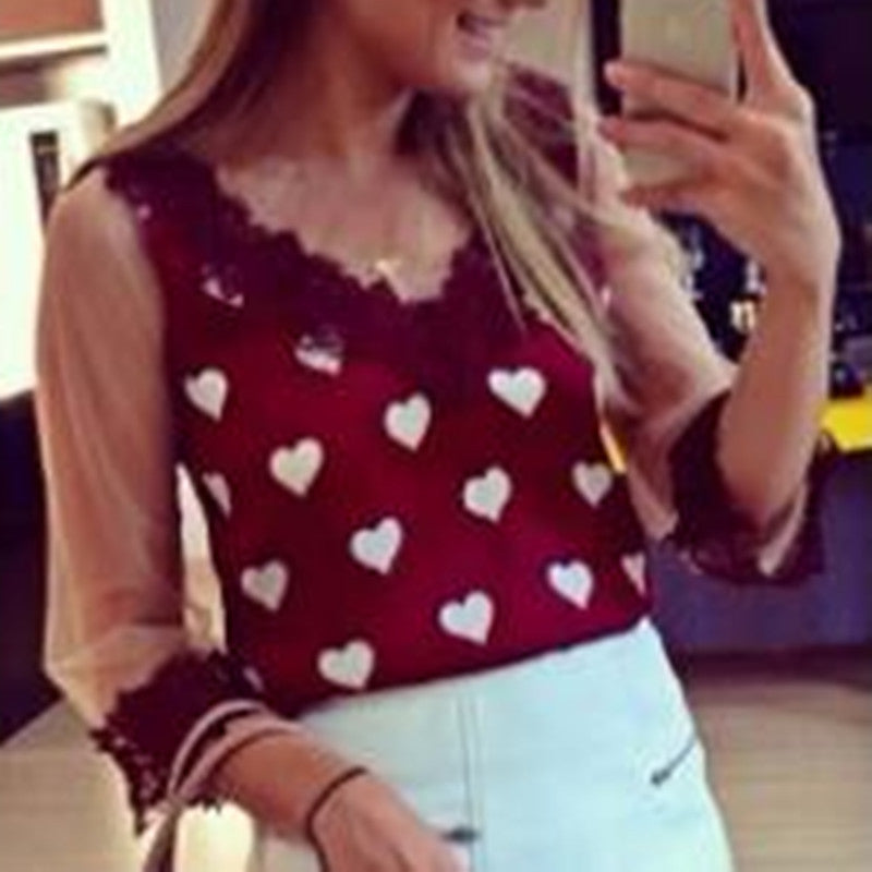 Red Lace Shirt Women Mesh Chiffon Blouse Blusa Casual Blouses Roupas Camisas Blusas Femininas 2014 Women Tops